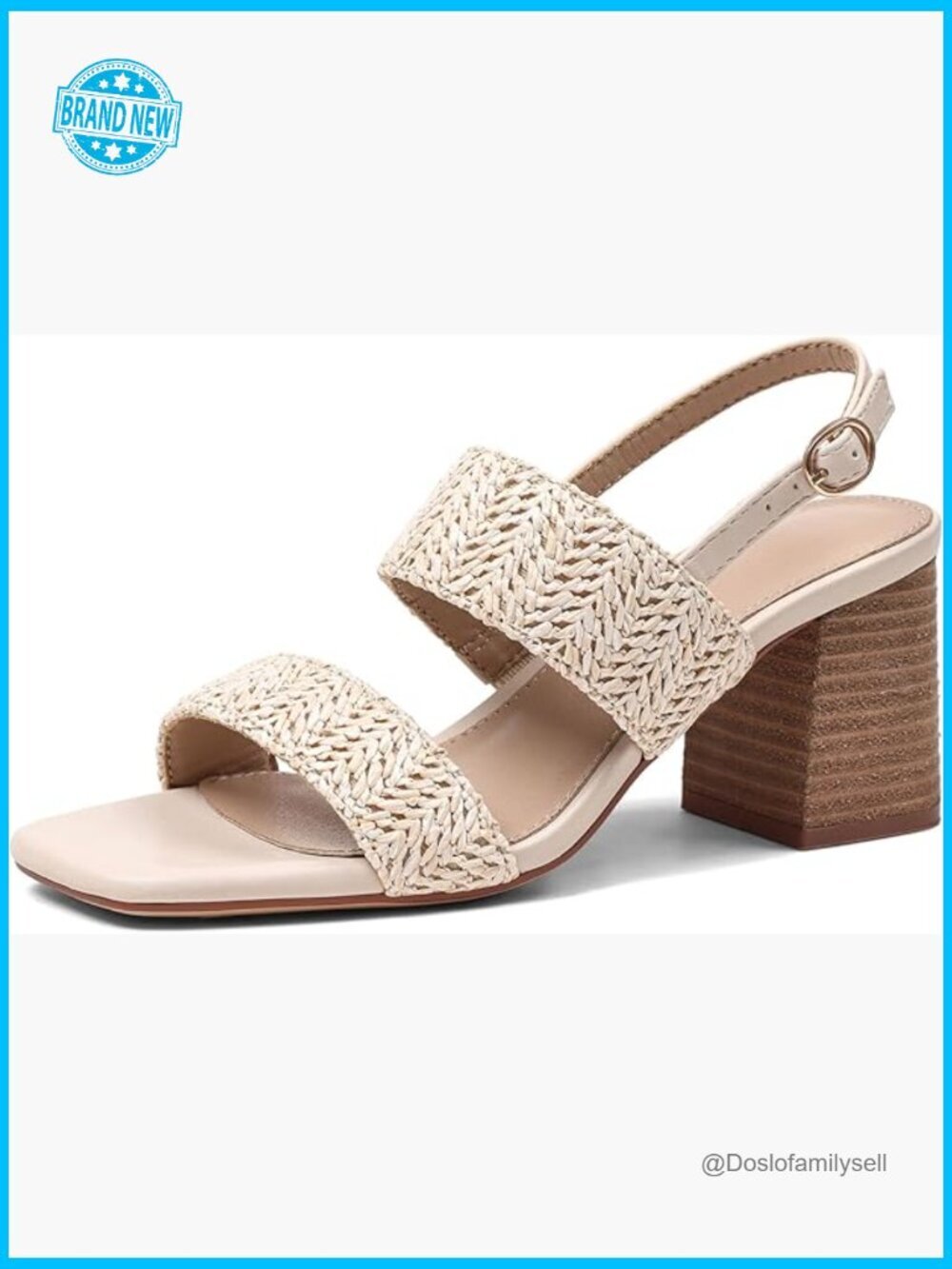 Block Chunky Heel Sandals Square Open Toe Ankle Strap Casual Dress Shoes Raffia